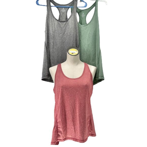 Icyzone Set Of 3 Racerback Tank Tops Womens XL Red Green Gray Athletic Wear - Picture 1 of 10
